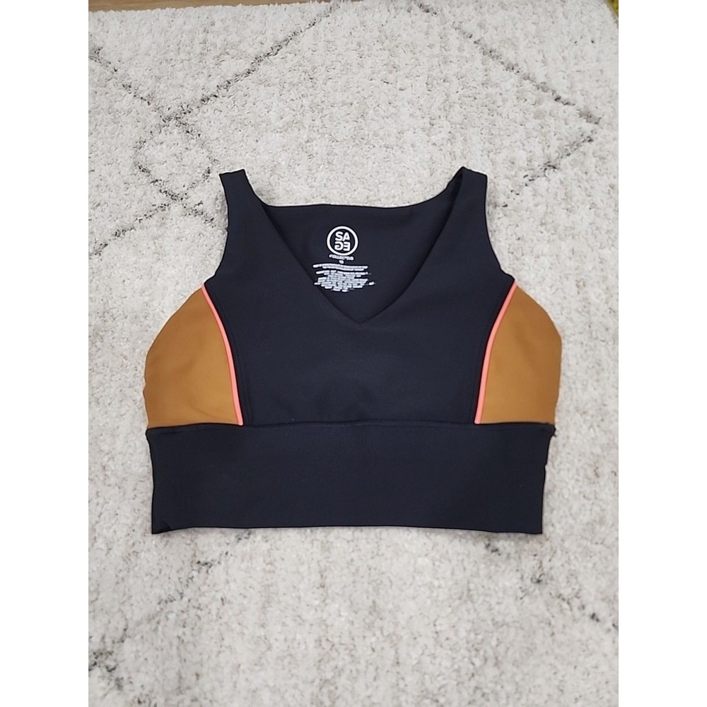 Sage Collective Sports Bra Womens XS Black Ochre Colorblock Yoga Gym Athleisure